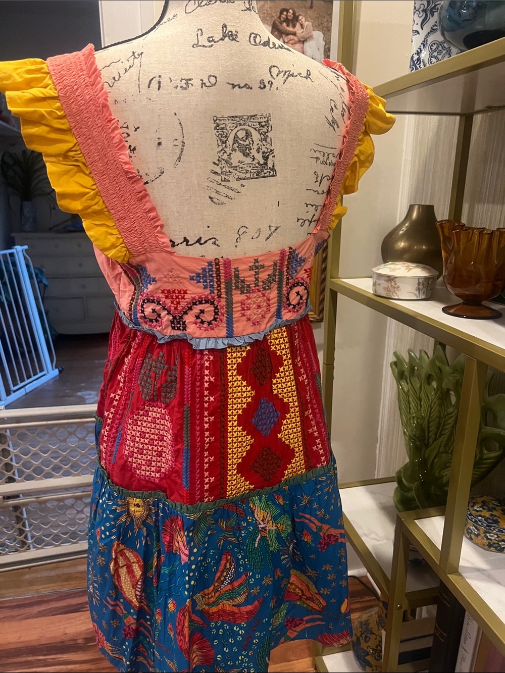 FARM Rio Multicolor Embroidered Mini Dress with Yellow Ruffle Straps - Picture 3 of 4